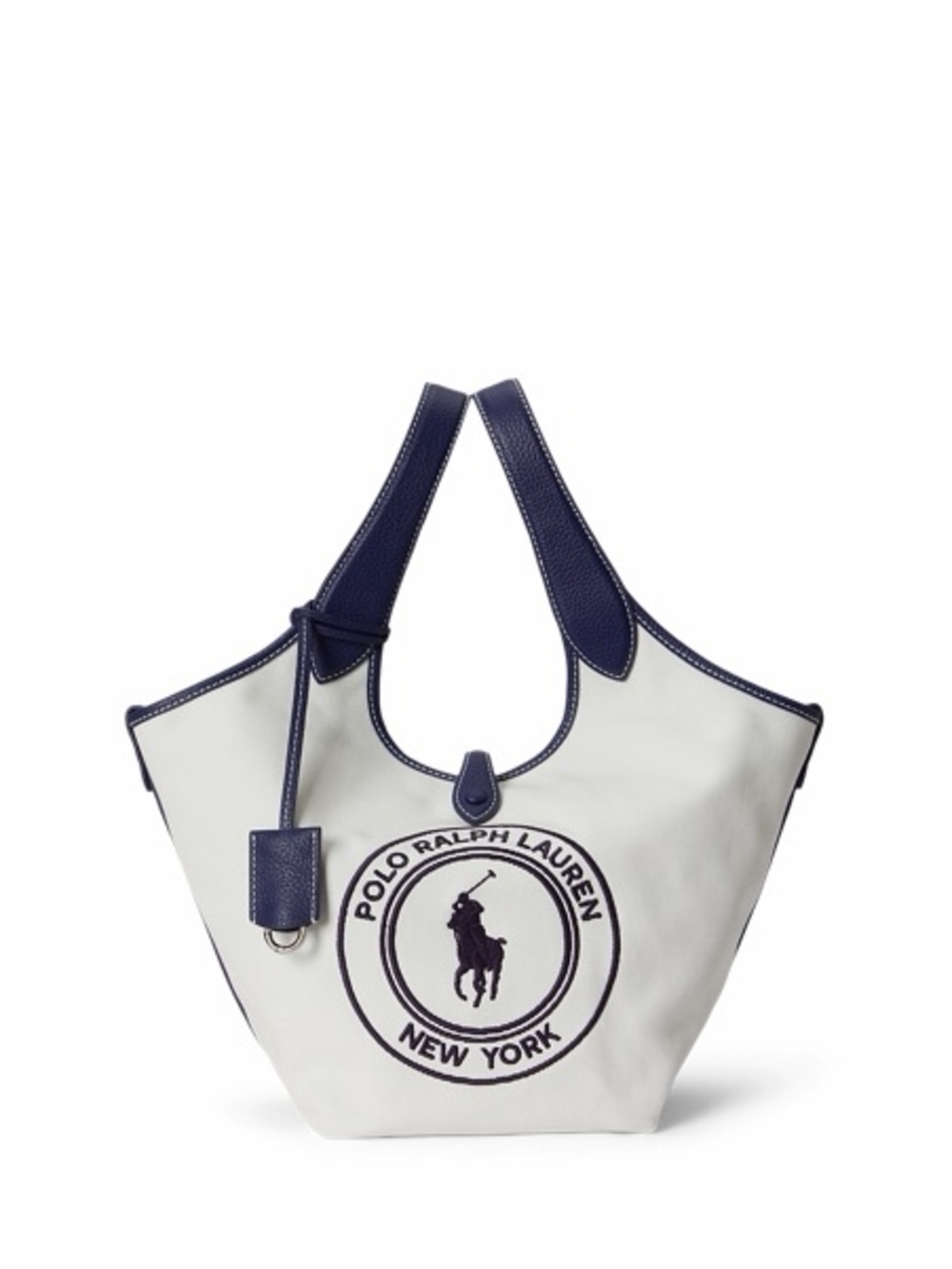 Polo by Ralph Lauren White and Navy Canvas Tote with Logo